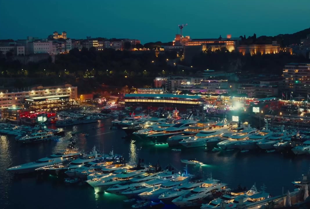 Port Hercule lit up at night